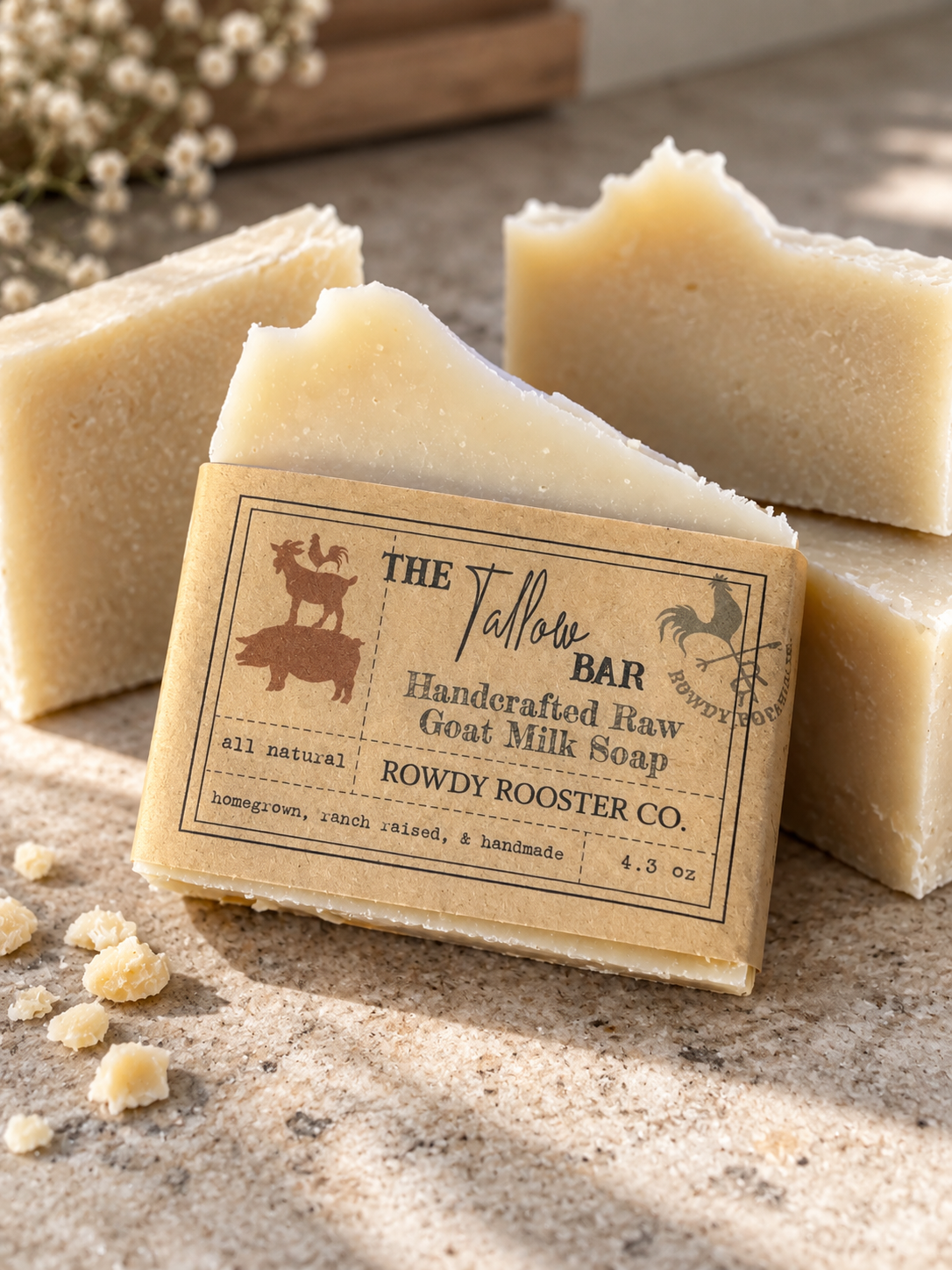 Raw Goat Milk Soap (The Tallow Bar) - Rowdy Rooster Co.