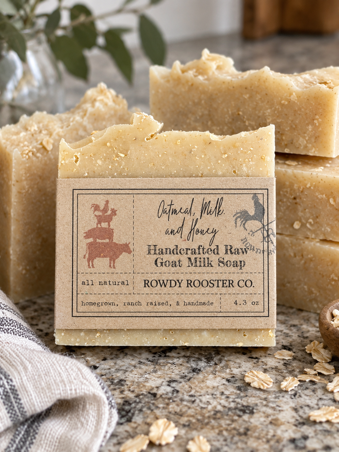 Raw Goat Milk Soap (Oatmeal, Milk, and Honey) - Rowdy Rooster Co.