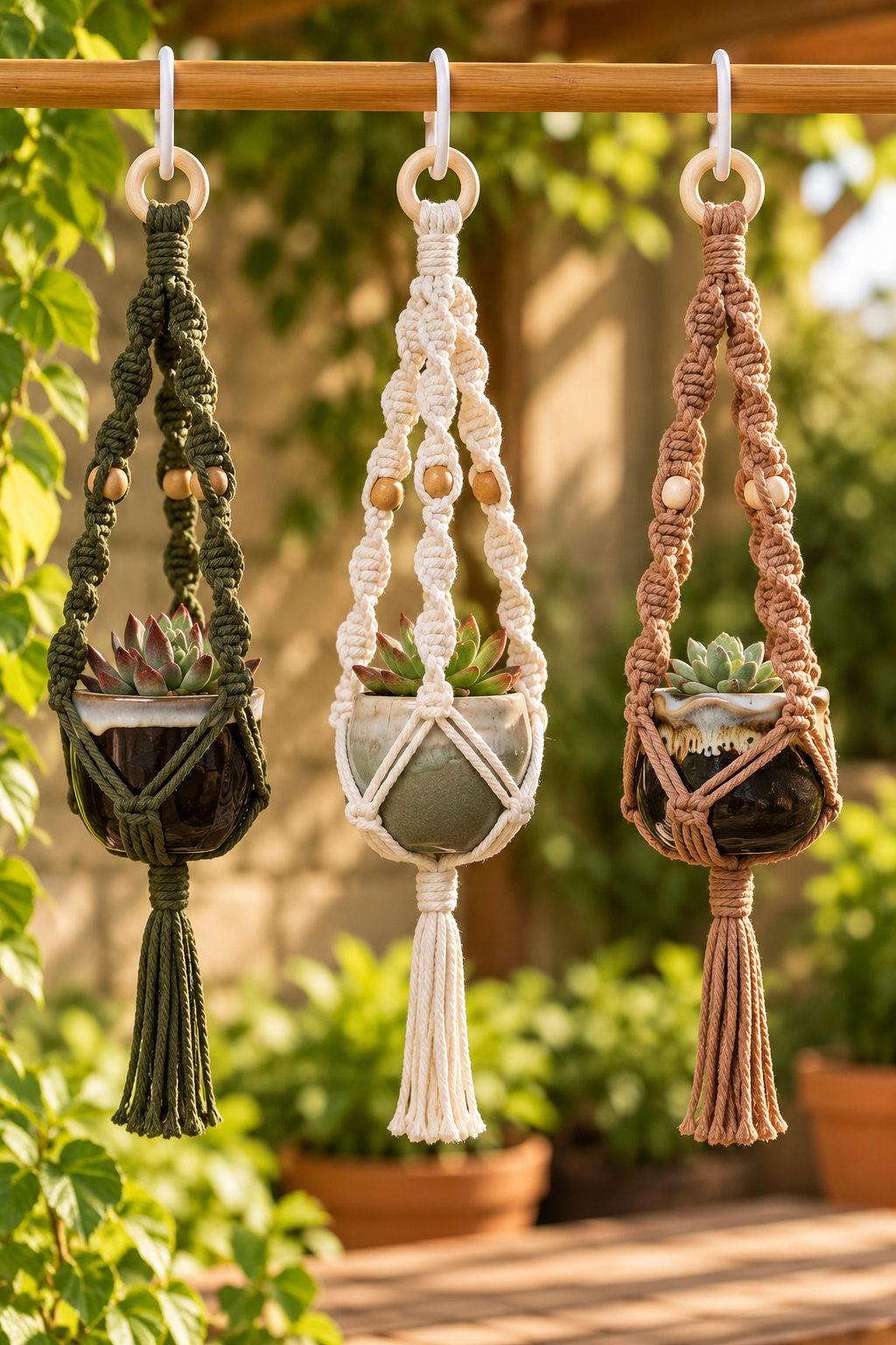 Mini Beaded Macrame Plant Hanger with Mini Ceramic Pot - Little Path