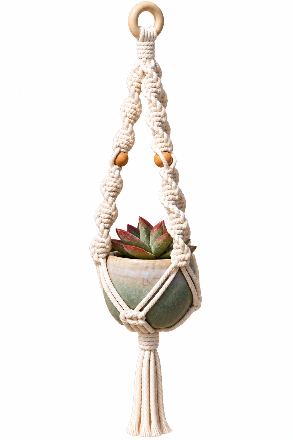 Mini Beaded Macrame Plant Hanger with Mini Ceramic Pot - Little Path