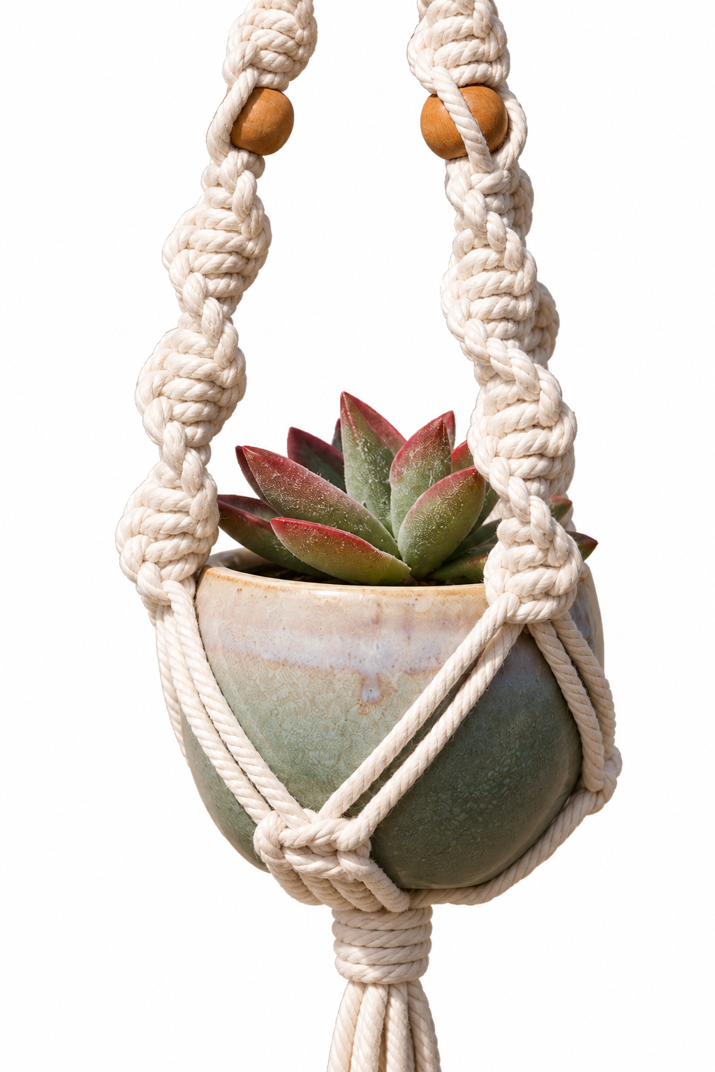 Mini Beaded Macrame Plant Hanger with Mini Ceramic Pot - Little Path
