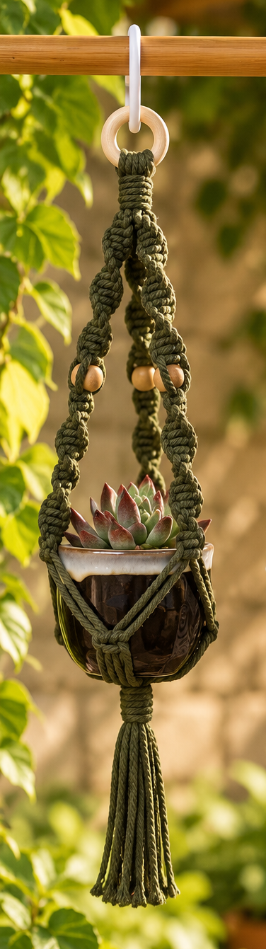 Mini Beaded Macrame Plant Hanger with Mini Ceramic Pot - Little Path