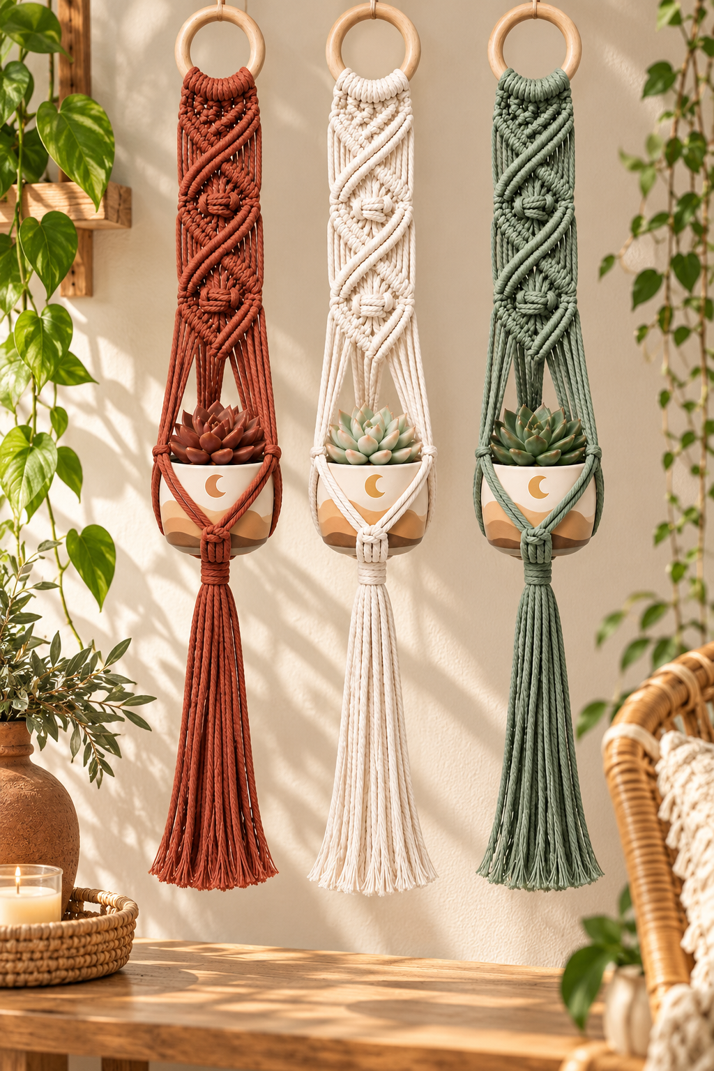 Petite Macramé Plant Hanger with Ceramic Pot - Little Path
