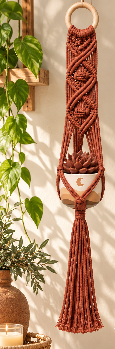 Petite Macramé Plant Hanger with Ceramic Pot - Little Path